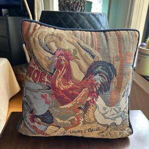 Vintage Lowell Davis Rooster Hen Chicken Tapestry Throw Pillow 12” X 12” Farm
